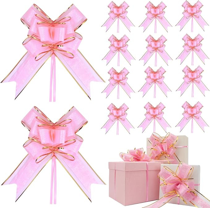 50 Pcs Valentine's Day Large Pull Bows Bulk 7 Inch Pull Bow for Gift Wrapping Rose Pattern Ribbon... | Amazon (US)