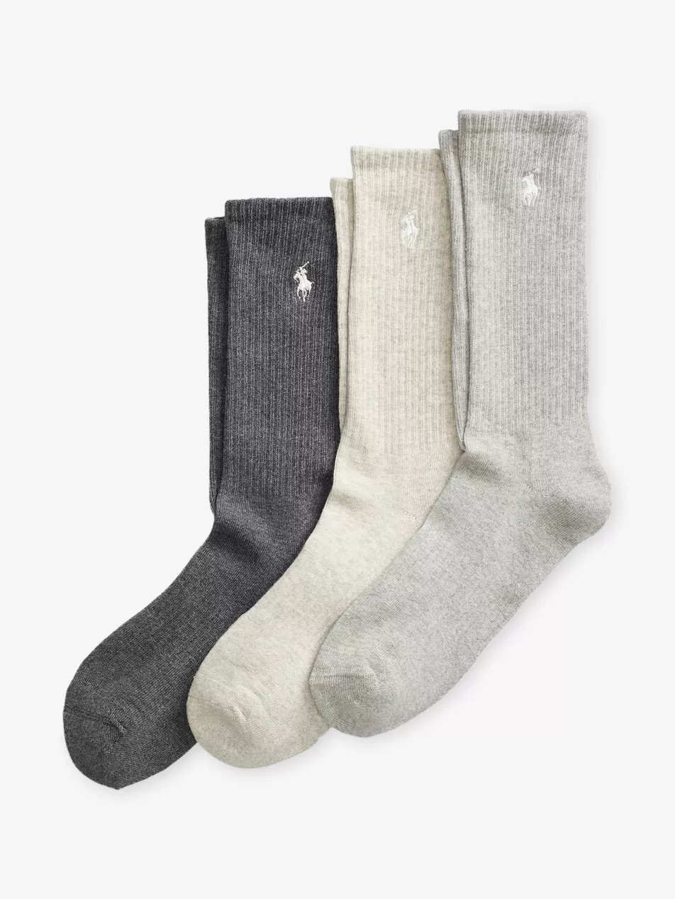 Logo-Embroidered Pack-Of-Three Stretch-Cotton Crew Socks | Selfridges
