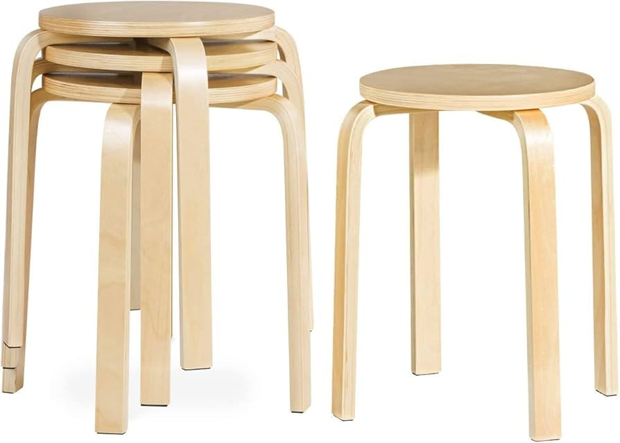 COSTWAY Stackable Bentwood Stools Set of 4, 18-Inch Height Backless Counter Chairs with Round Top... | Amazon (US)