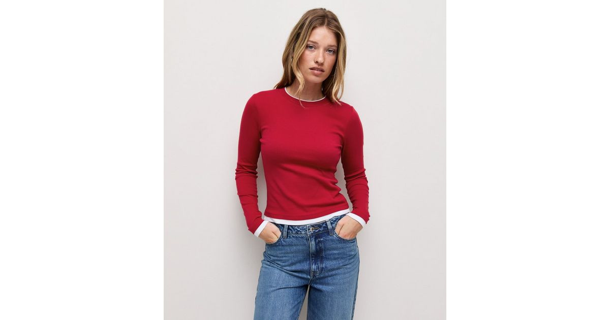 Women's Bright Red Cotton Rich Double Layer Long Sleeve Top New Look | New Look (UK)