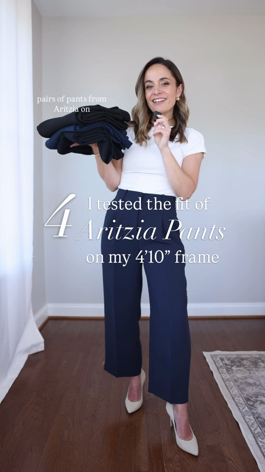 I tested the fit of four different pairs of pants from Aritzia on my 4’10” frame - here’s what I found. 

*Measurements are taken from the size I’m wearing and can increase as sizes go up. I’m wearing a 3.75” heel with all pairs. 

Effortless Crop
Size Worn 
0 should have gone with 00 

Measurements
Rise: 11.5″
Inseam: 24″

Aritzia Effortless Pant in Crepette
Size Worn
Size 0 Short

Measurements
Rise: 11.5″
Inseam: 29.5″

Aritzia Agency Pant
Size Worn
Size 0 Short

Measurements
Rise: 10.5″
Inseam: 30″

Aritzia Limitless Pant
Size Worn
Size 0 Short

Measurements
Rise: 10.5″
Inseam: 29″

Top (Nordstrom): petite xs 
Shoes (Sam Edelman): true to size

#LTKPetite