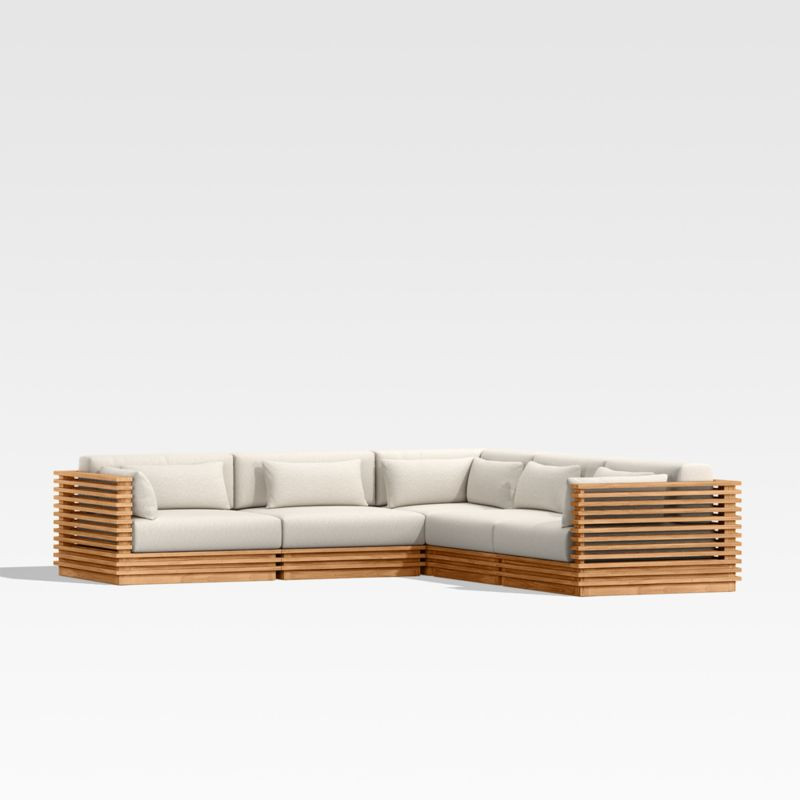 Batten 5-Piece L-Shaped Teak Outdoor Sectional Sofa with Oat Cushions + Reviews | Crate & Barrel | Crate & Barrel