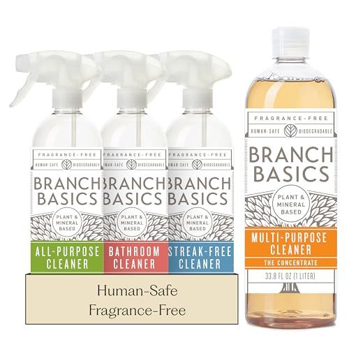 Branch Basics Cleaning Essentials Kit: All Purpose, Glass and Bathroom Cleaner - Concentrate (33.8 Oz) (17 Refills) + Refillable Plastic Spray Bottles (24 Oz) Plant Based, Human-Safe, & Fragrance Free | Amazon (US)