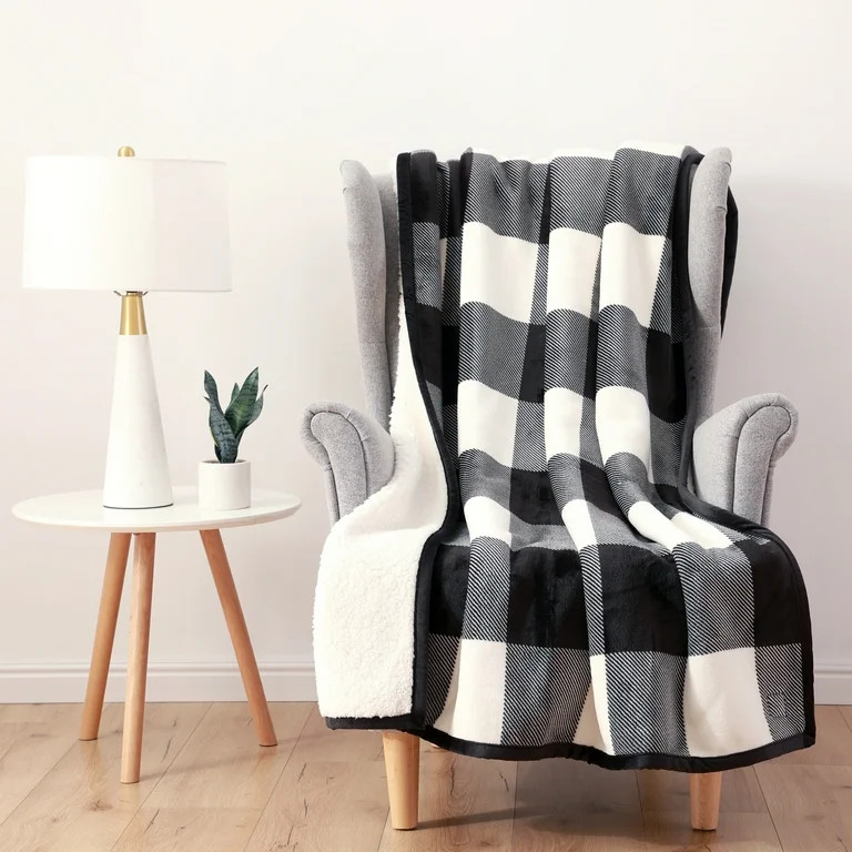 Better Homes & Gardens Velvet Plush Sherpa Throw 50” x 72” Black Buffalo Plaid - Walmart.com | Walmart (US)