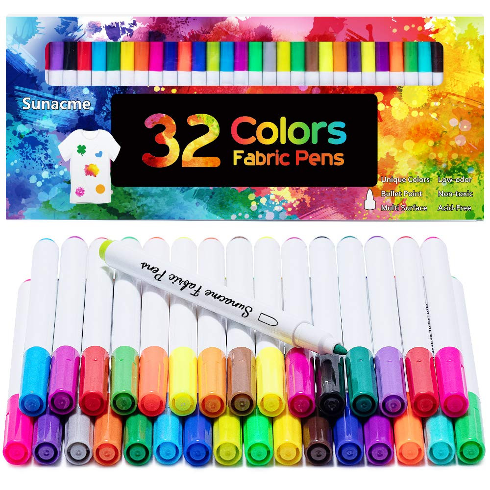 Fabric Markers Pen, 32 Colors Permanent Fabric Paint Pens for T-Shirt, Fine Tips Art Marker Set f... | Amazon (US)