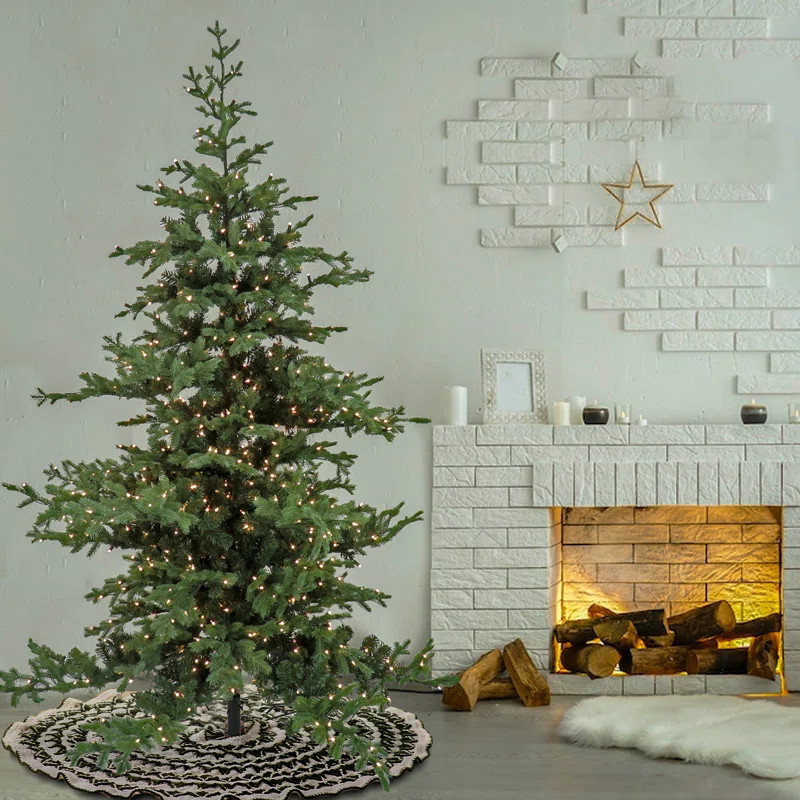 HGTV Cozy Winter Lighted Artificial Cedar Christmas Tree with Realistic Needles | Wayfair North America