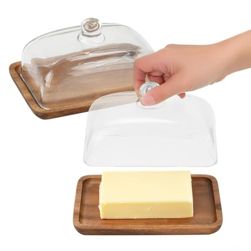 BSDLZCH Elegant Acacia Butter Dish with Glass Lid (18x12.5cm) | Amazon (UK)