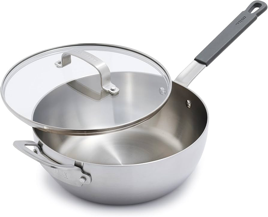 GreenPan x Bobby Flay Stainless Steel 3.75QT Saucepan with Glass Lid, Professional Grade Tri Ply ... | Amazon (US)