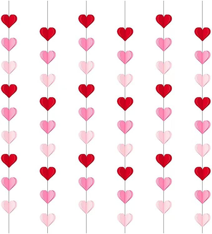 3D Heart Garland Banner for Valentines Day Decor, Pre-Strung 6PCS Hanging Heart Garland for Valen... | Amazon (US)