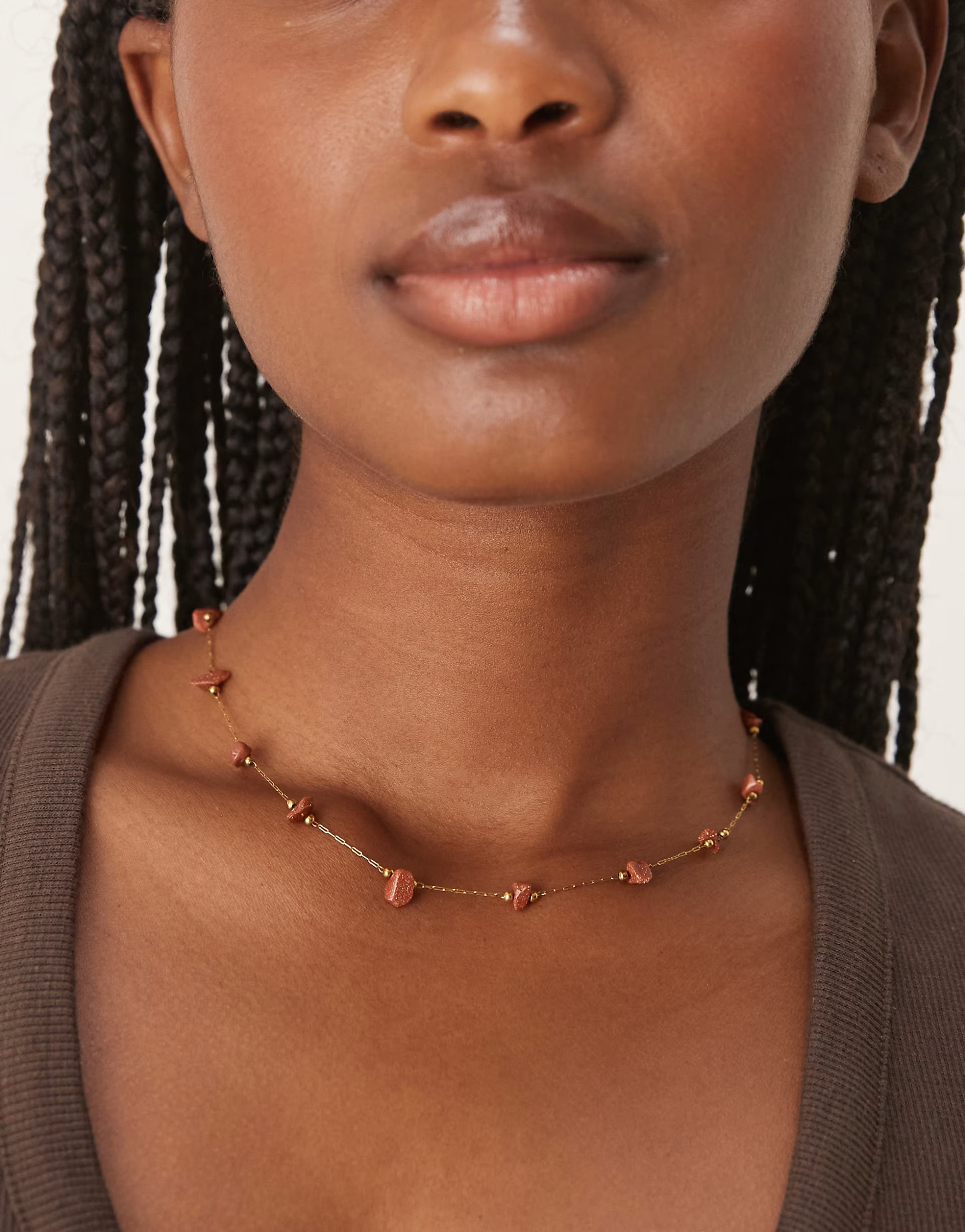 Lost Souls brown beaded chain necklace in 18ct gold plated stainless steel | ASOS (Global)