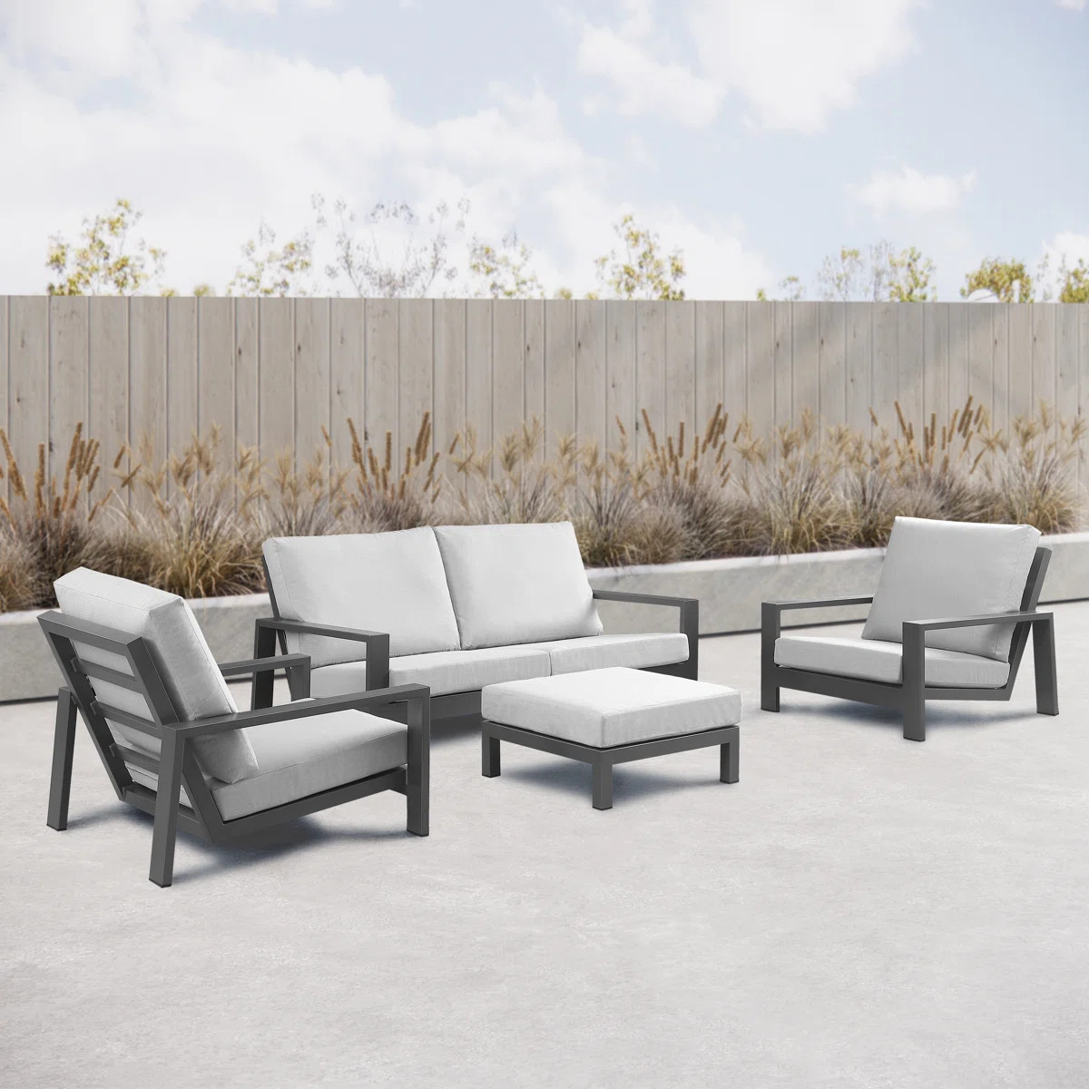 Hoyt 4-Piece Aluminum Lounge Outdoor Modern Conversation Sofa Set | Wayfair North America