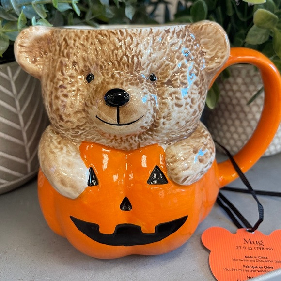 Halloween Teddy Bear Pumpkin Jack o’lantern Figural Ceramic Coffee Mug NWT | Poshmark