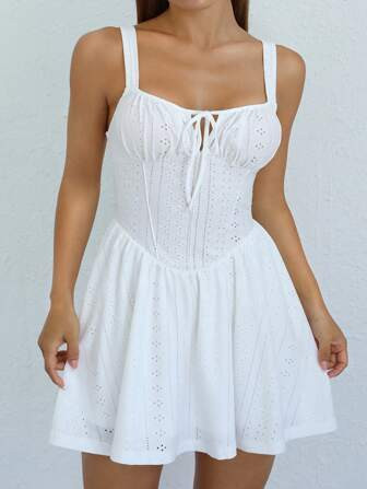 SHEIN Qutie Tie Front Ruched Bust Cami Dress | SHEIN