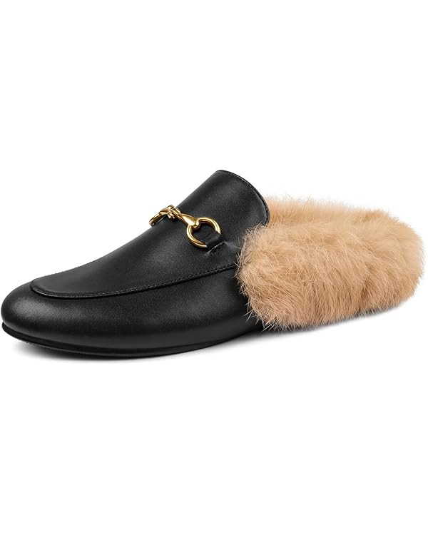 Mules for Women, Round Toe Backless Slip On Mule Flats Loafers Backless Faux Fur Slides Mules Sho... | Amazon (US)