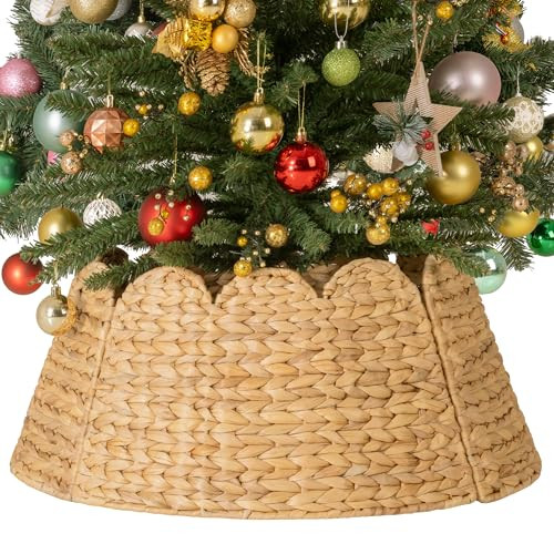 StorageWorks 24" Scalloped Christmas Tree Collar, Wicker Christmas Tree Base Skirt with Water Hyacinth, Rustic Tree Ring Stand Cover for Christmas Home Party Farmhouse Artificial Trees Décor | Amazon (US)