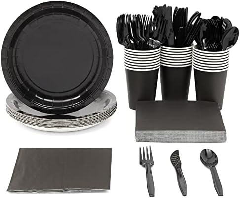 144 Piece Black Party Supplies Dinnerware Set with Plates, Napkins, Cups, and Cutlery for Banquet... | Amazon (US)