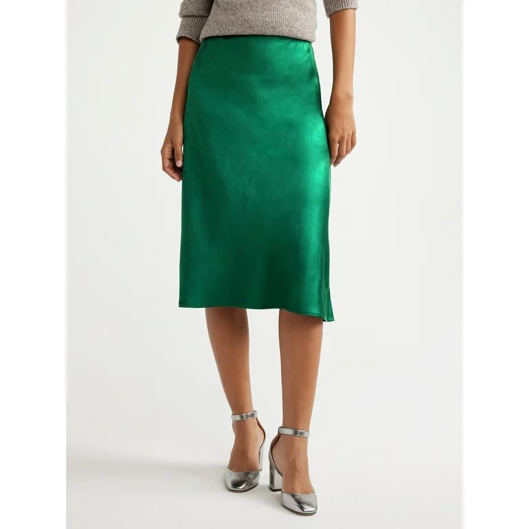 Free Assembly Women's Satin Slip Midi Skirt, Sizes XS-XXXL - Walmart.com | Walmart (US)
