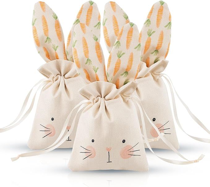 Cheerland 6 PCS Easter Day Beige Linen Burlap Gift Bag Bunny Rabbit Carrot Sweet Candy Bags with ... | Amazon (US)