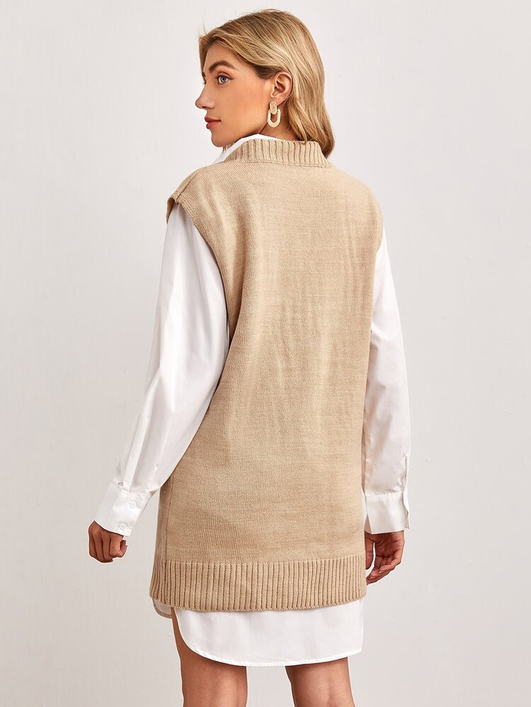 V Neck Sweater Vest Dress Without Blouse Without Belt | SHEIN