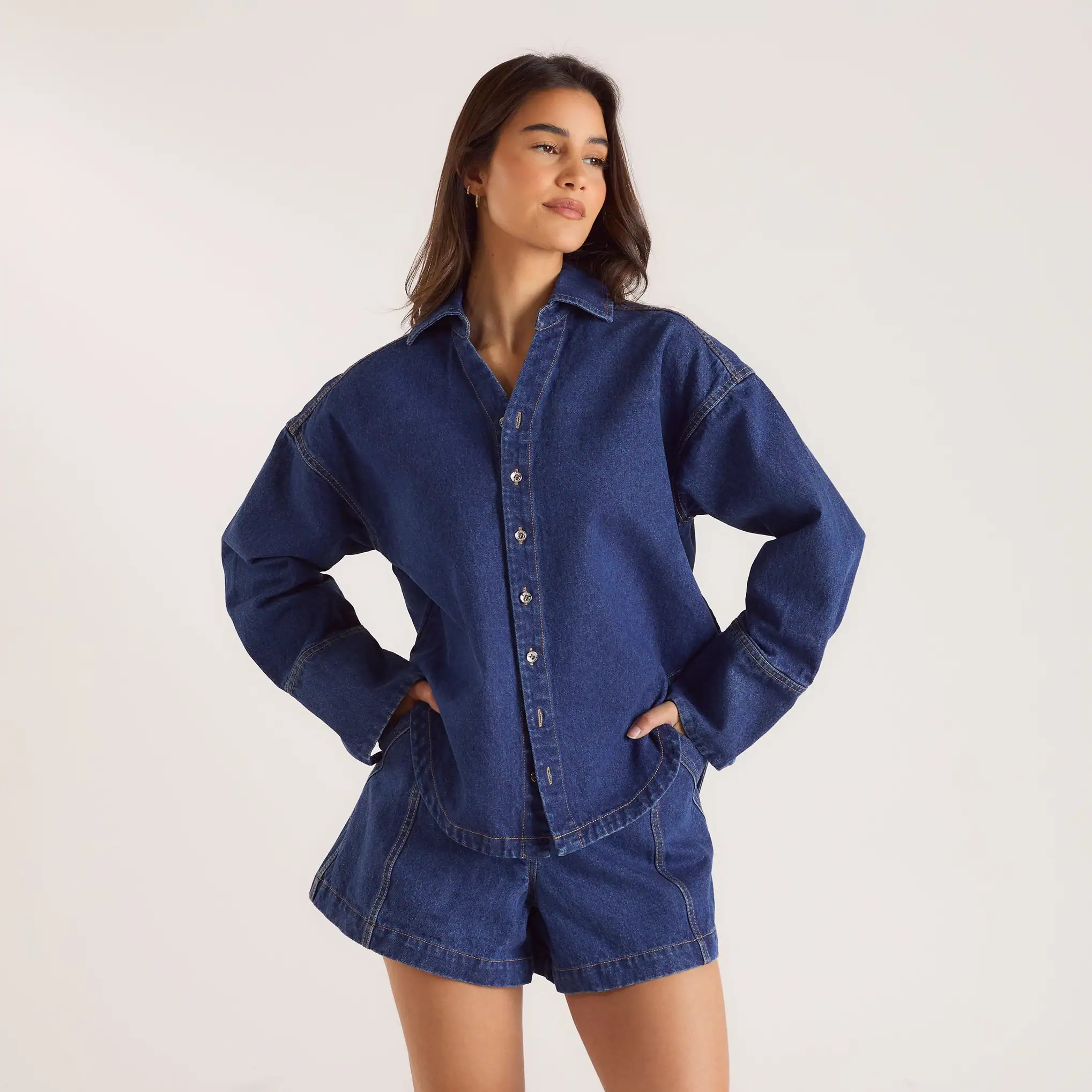 Oversized Denim Shirt - Blue | Lounge UK