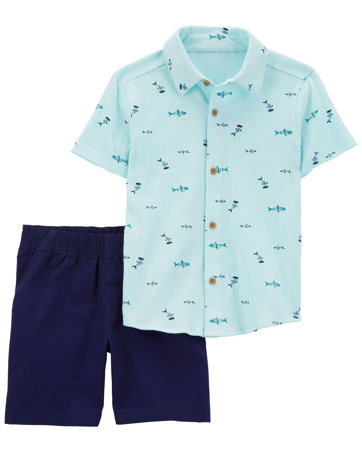 Blue Toddler 2-Piece Fish Button-Front Shirt & Short Set | carters.com | Carter's
