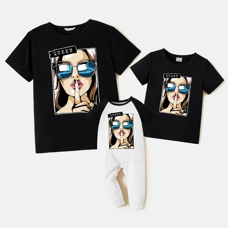 Sunglasses Girl Print Black Short-sleeve Cotton T-shirts for Mom and Me | PatPat