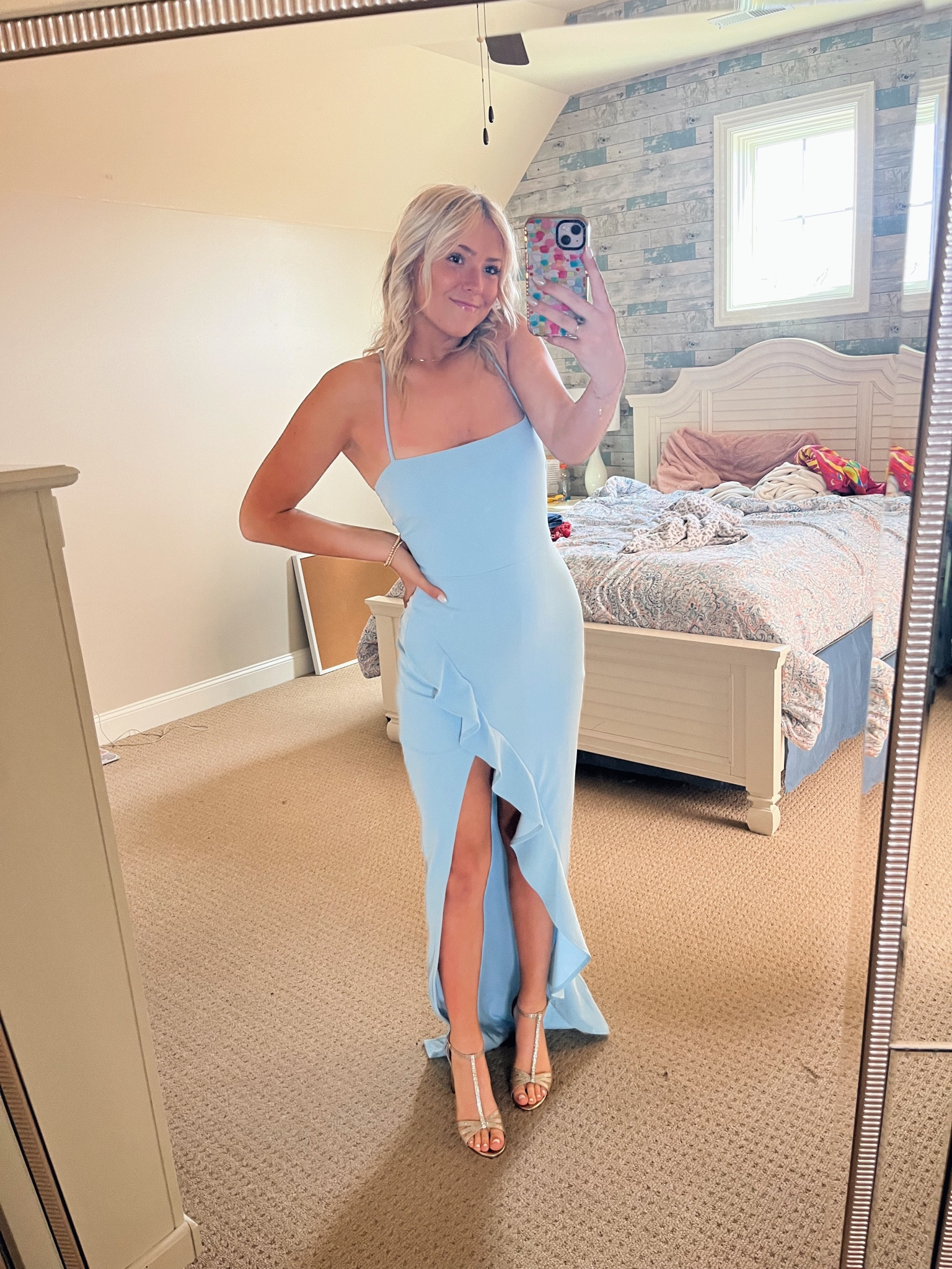 sachin and babi light blue dress Satin Tie-dye Maxi Dress With High Slit on Luulla main image 0