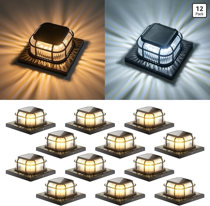 Solar Post Light 12 Packs with 4x4, 5x5 and 6x6 Inches Base for Vinyl/Wooden Posts, Bright 16 LED... | Amazon (US)