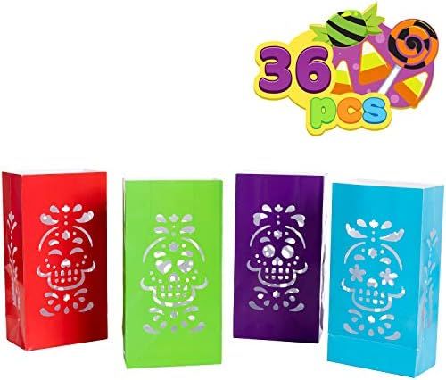 JOYIN 36 Pcs Halloween Day Of The Dead Luminary Bags Paper Treat Bags for Halloween Party Favors ... | Amazon (US)