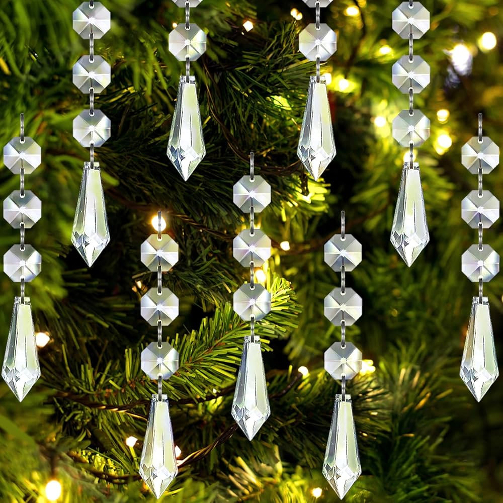 Jishi 30pk Crystal Ornaments for Christmas Tree Decorations, Acrylic Hanging Crystals for Centerp... | Amazon (US)