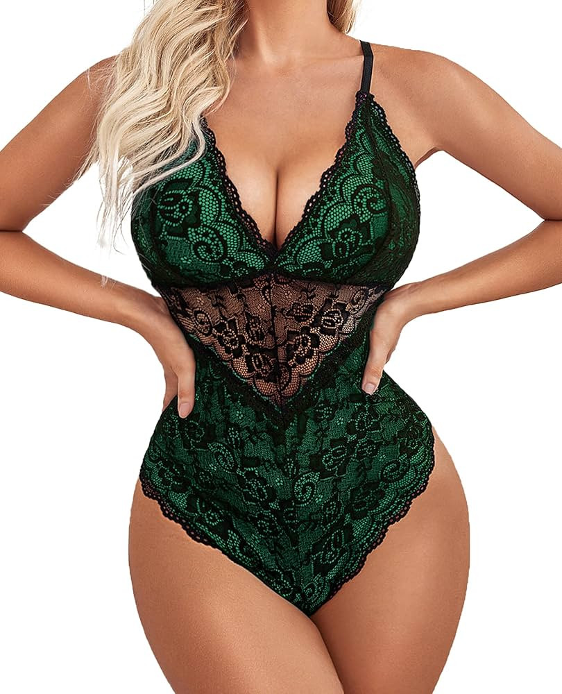 Avidlove Lingerie for Women Snap Crotch Teddy Bodysuit Contrast Lace One Piece Mini Babydoll | Amazon (US)