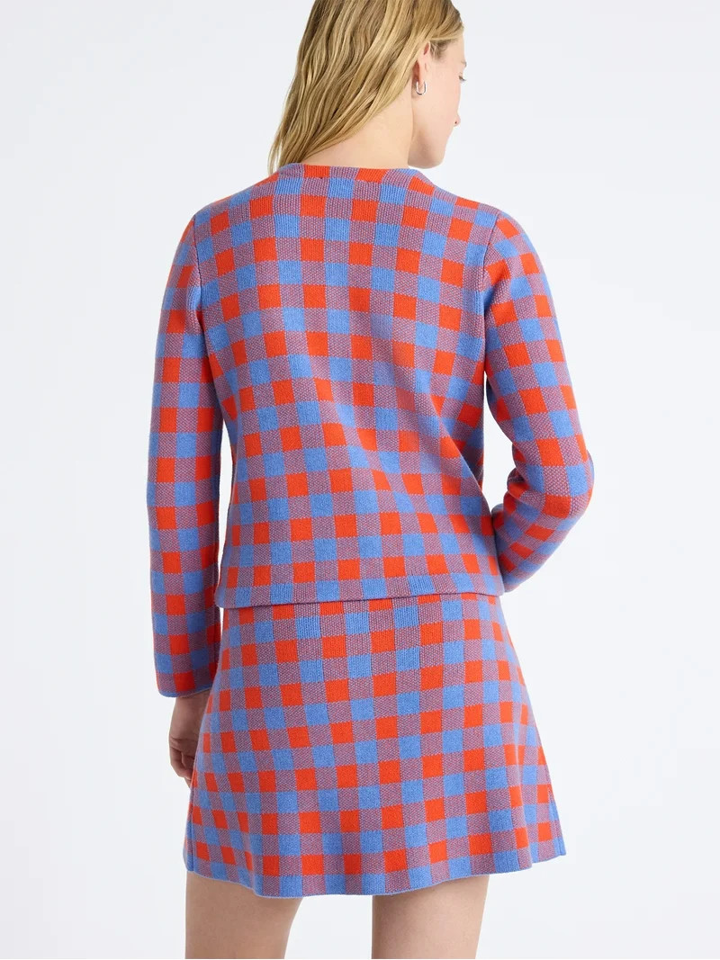 Free Assembly Women's Plaid Cardigan Sweater with Double Welt Pockets, Midweight, Sizes XS-XXL | Walmart (US)