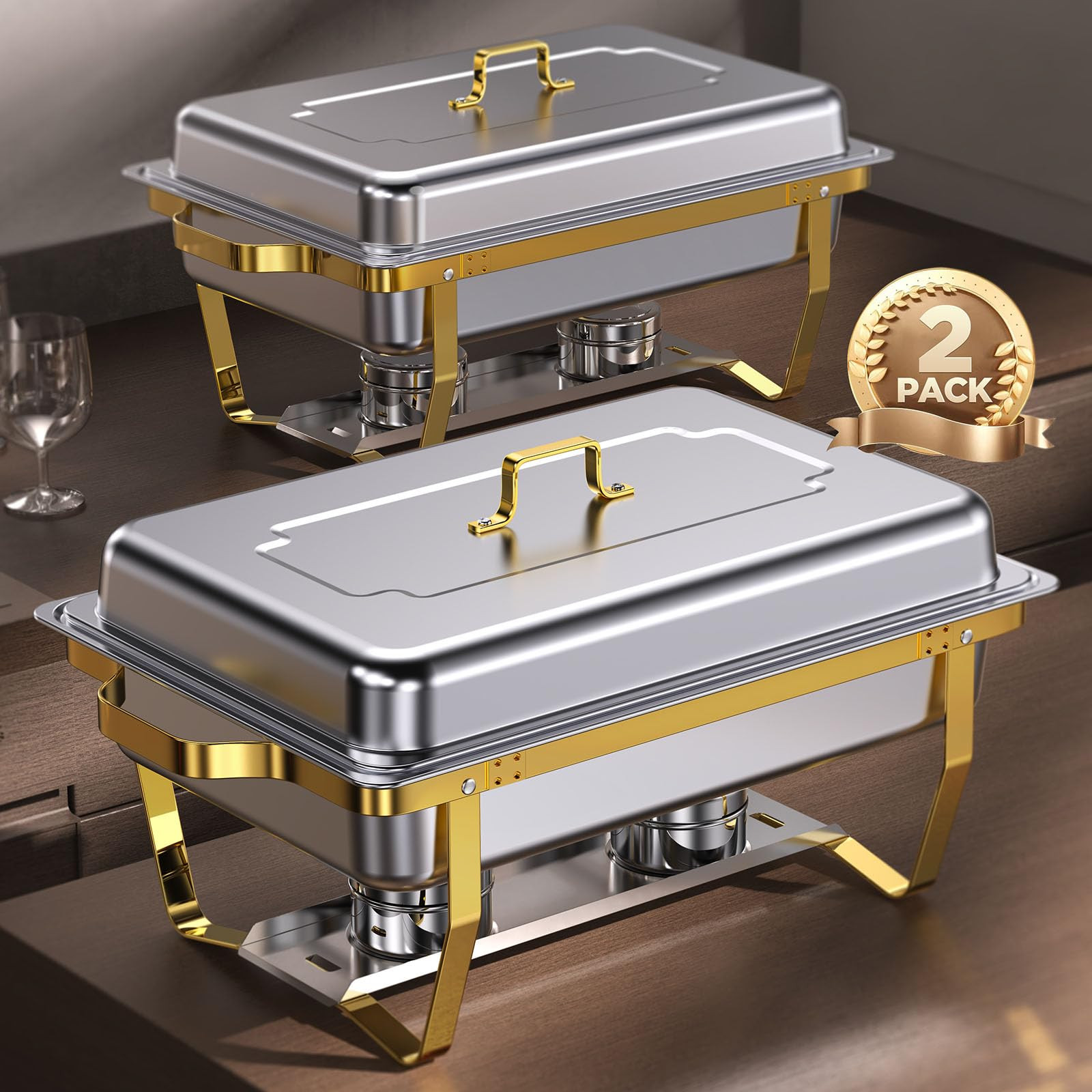Chafing Dishes for Buffet 2 Pack, 8QT [Elegant Gold and Silver Colors] Stainless Steel Chafing Di... | Amazon (US)
