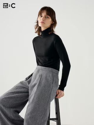 Women's HEATTECH Cashmere Blend T-Shirt Extra Warm Turtleneck with Moisture-Wicking Black 2XL UNIQLO US | UNIQLO (US)