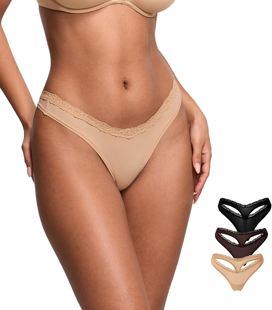DOBREVA Sexy Lace Thongs Breathable Seamless Underwear for Women Comfortable V-waisted Soft Panty... | Amazon (US)