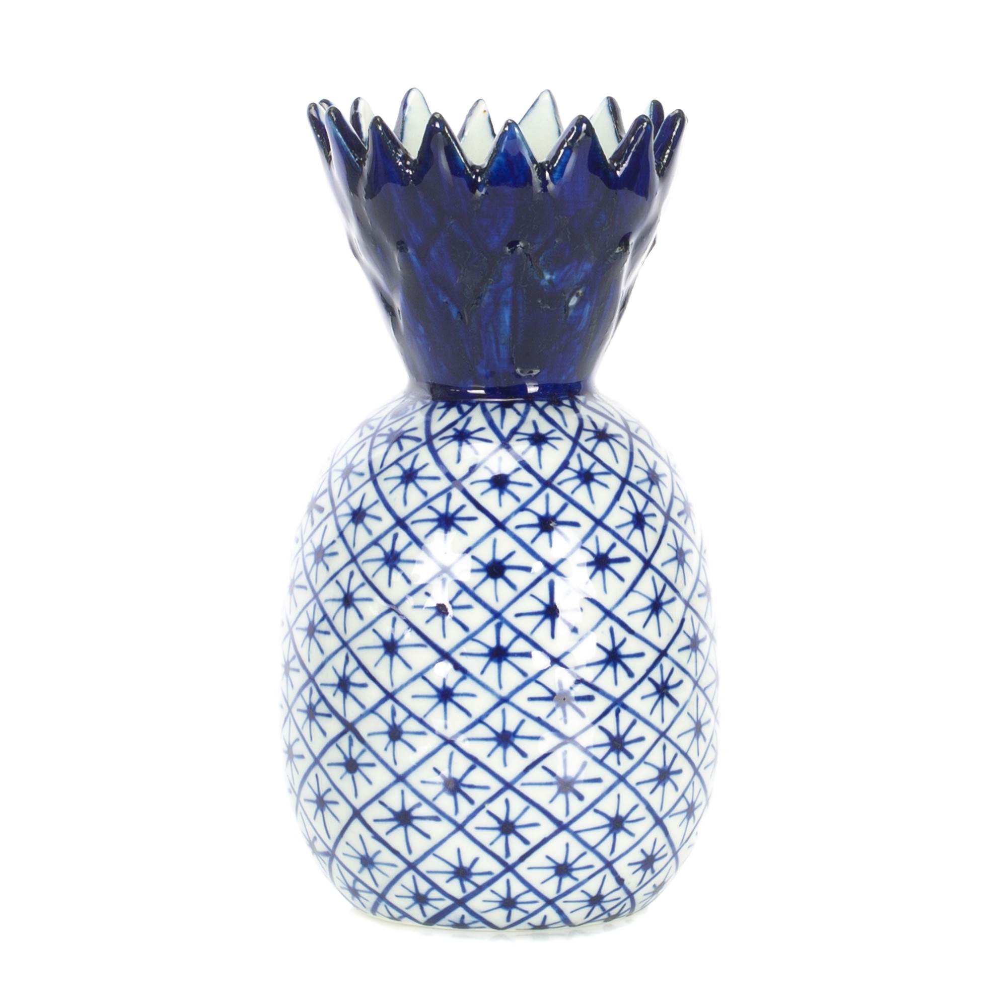 Small Pineapple Narrow Neck Glossy Blue and White 6 inch Porcelain Ceramic Vase - Walmart.com | Walmart (US)