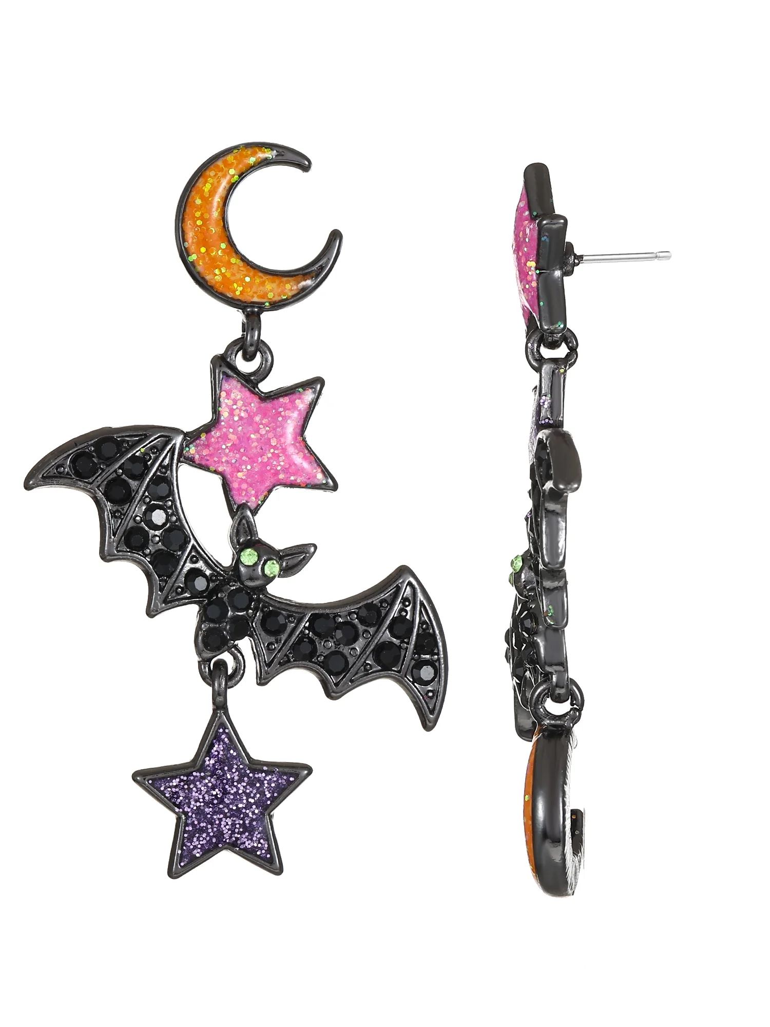 Way to Celebrate Halloween Bats Earrings, Multicolored, 1 Pair, Female | Walmart (US)