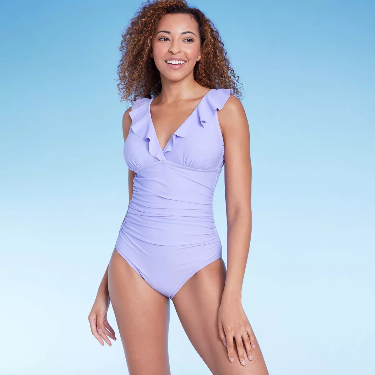 Women's Ruffle Full Coverage One Piece Swimsuit - Shade & Shore™ Lilac Purple | Target