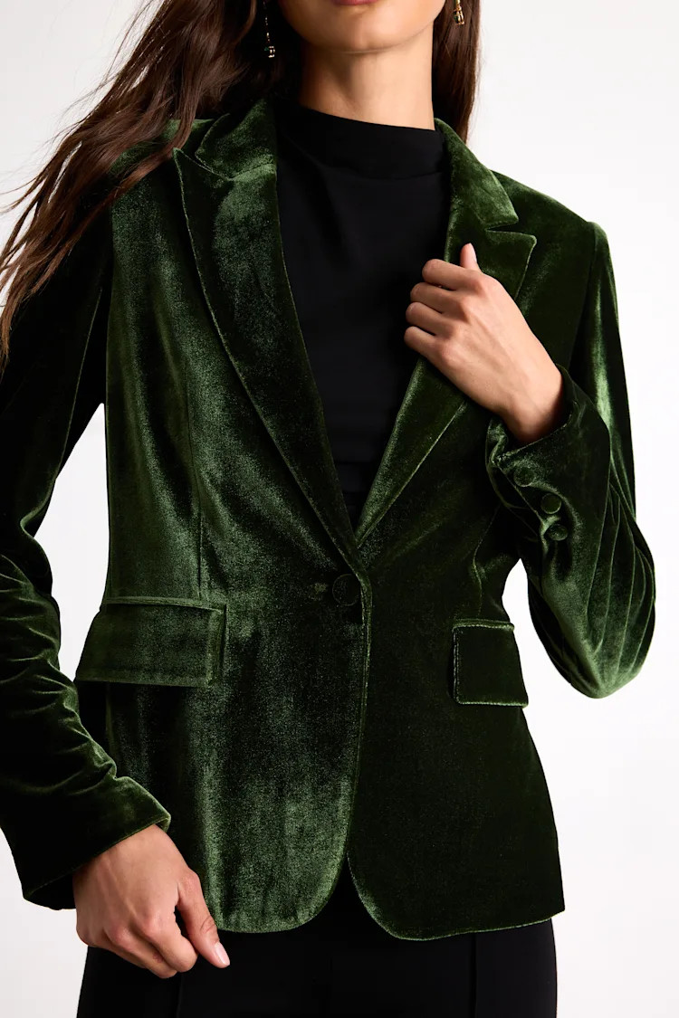 Cashton Dark Olive Velvet Blazer | Lulus