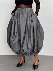 Maweii Plus Solid Slant Pocket Skirt Fall Cloth For Women | SHEIN