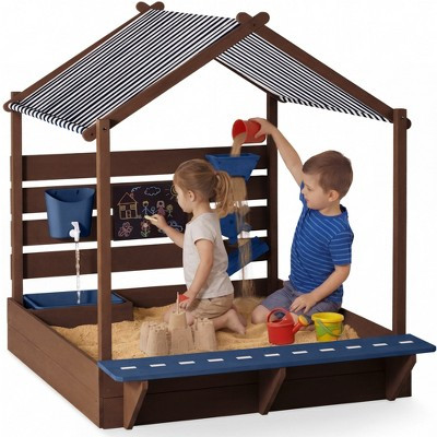 Best Choice Products Deluxe Wooden Sandbox with Canopy, Water Table, Bench Seat, Outdoor Kids Playset - Blue | Target