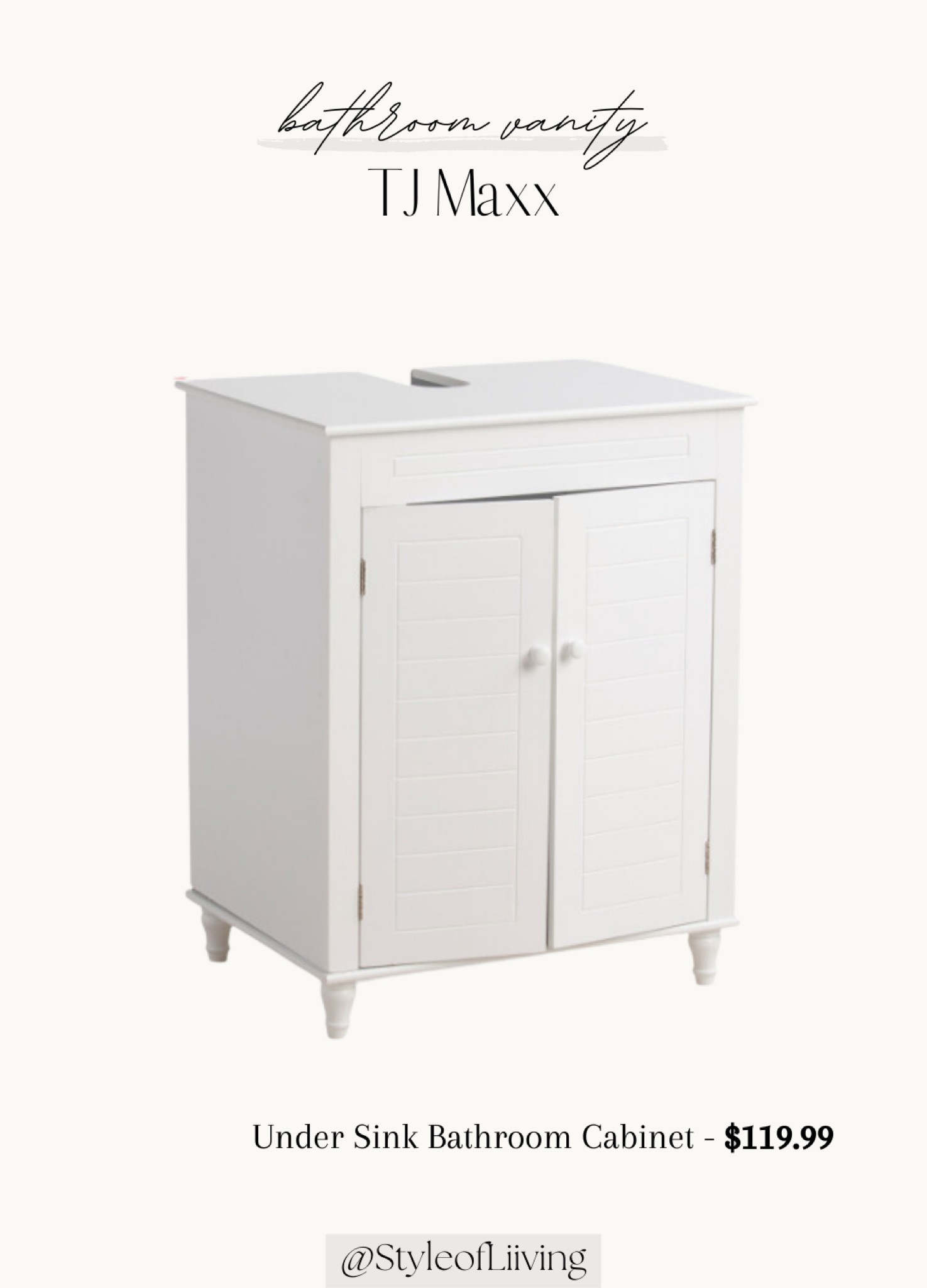 TJ Maxx bathroom vanity under sink cabinet for $119.99! White wood with 2 doors, 2 shelves for storage.

#LTKsalealert #LTKhome #LTKfamily