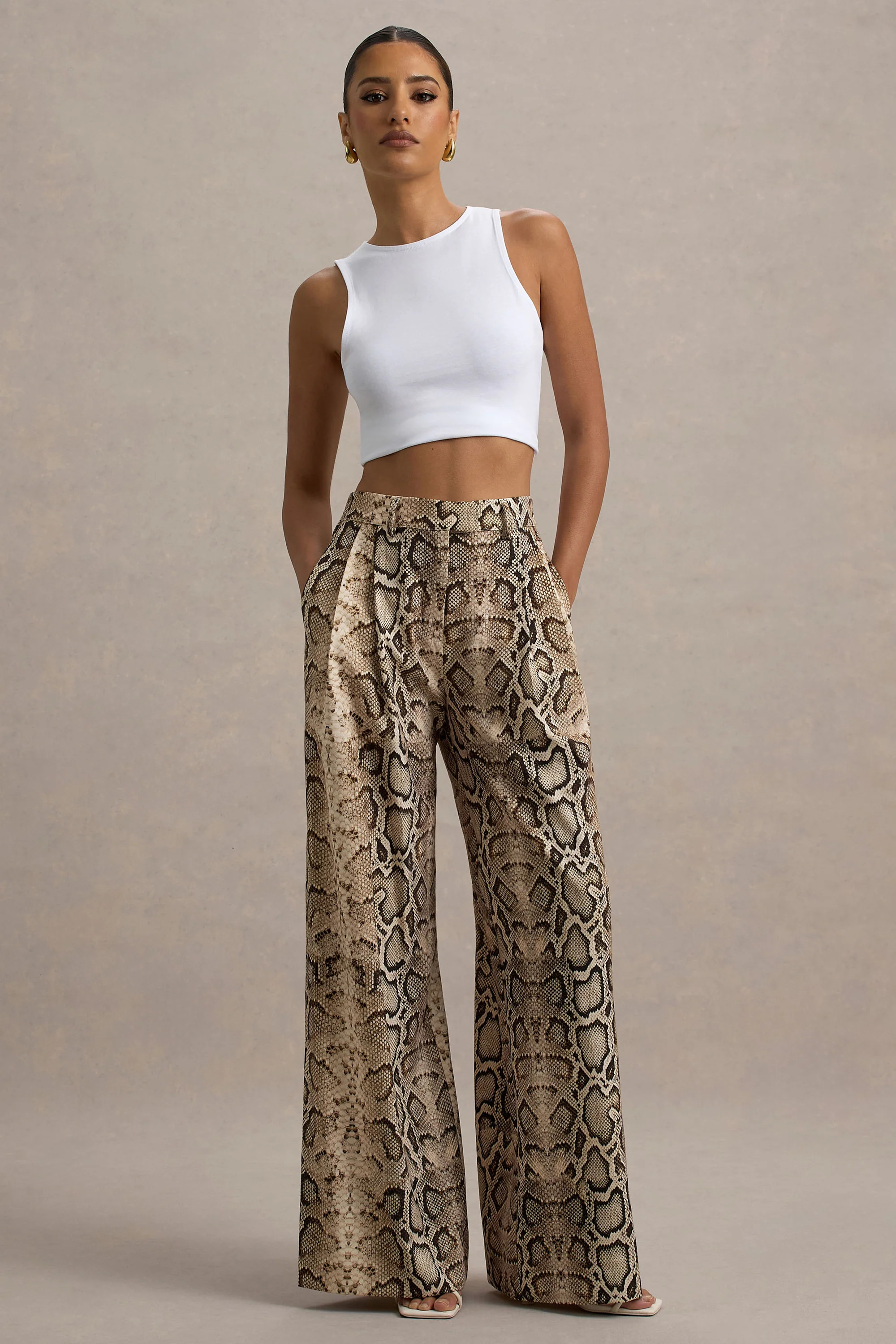 Shaniya  Snake Print Wide-Leg Trousers | Club L London
