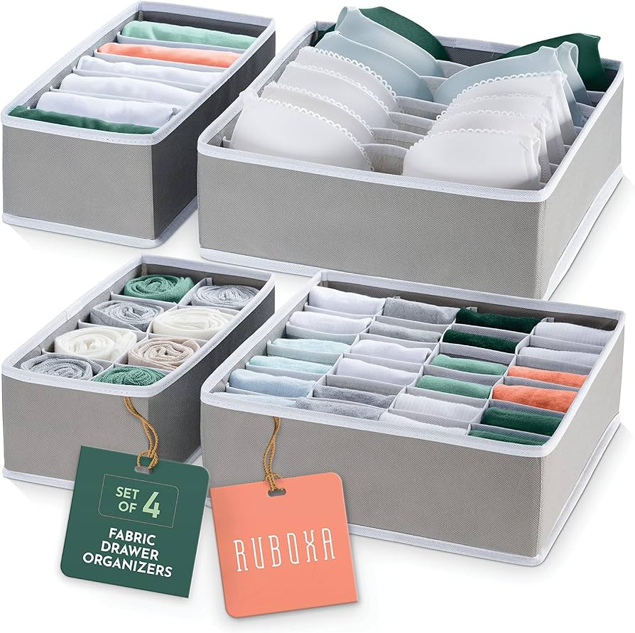 RUBOXA Dresser Organizer - Set of 4 Drawer Organizers for Clothing, Bra and Underwear Organizer B... | Amazon (US)