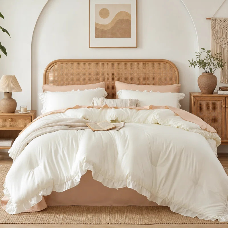 Ruffle Comforter Set 3 Pieces-Bedding for All Seasons Fluffy Vintage Farmhouse Comforter With Two... | Wayfair North America