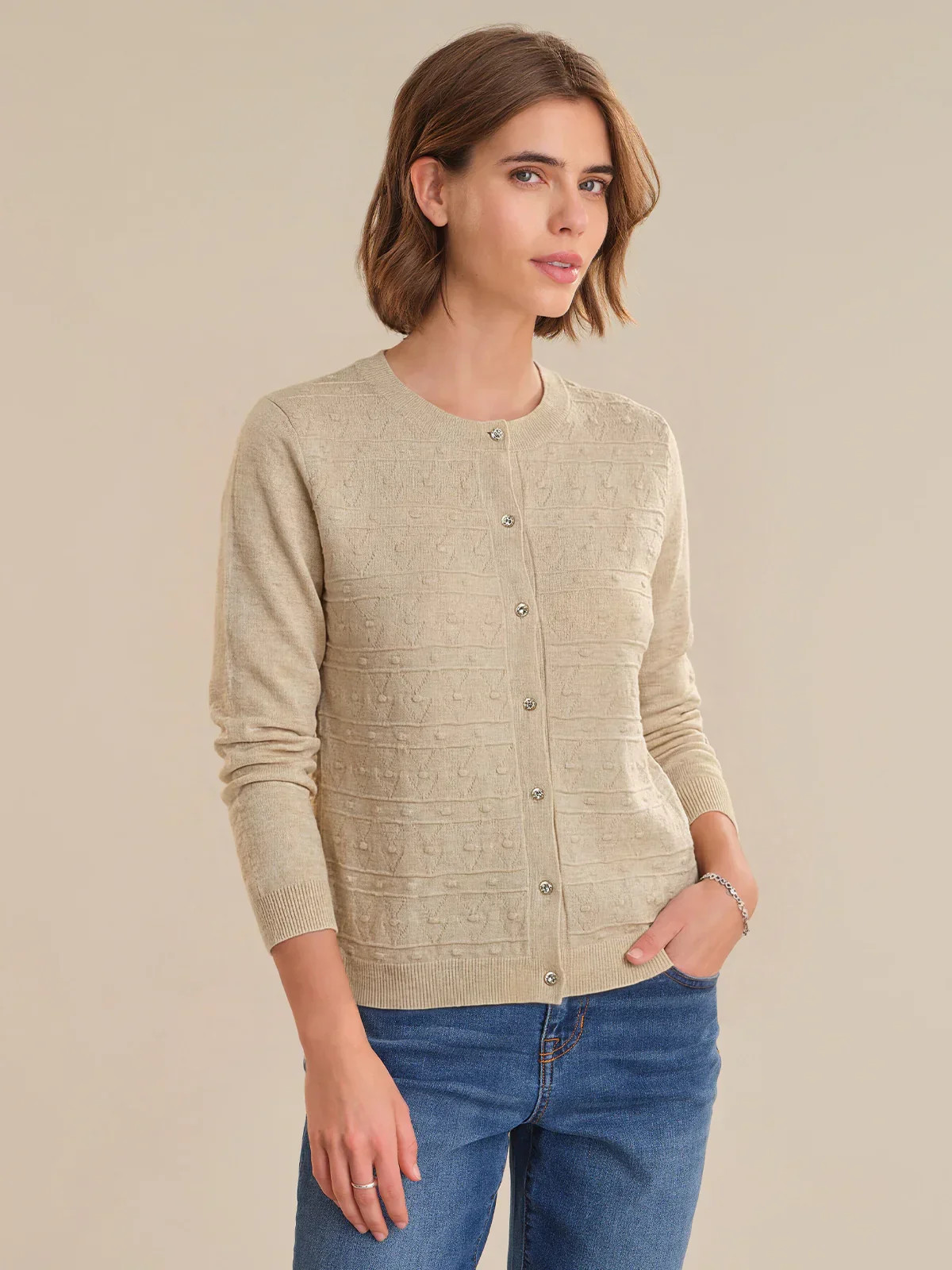 89th & Madison Bobble Crewneck Cardigan | 89th + Madison
