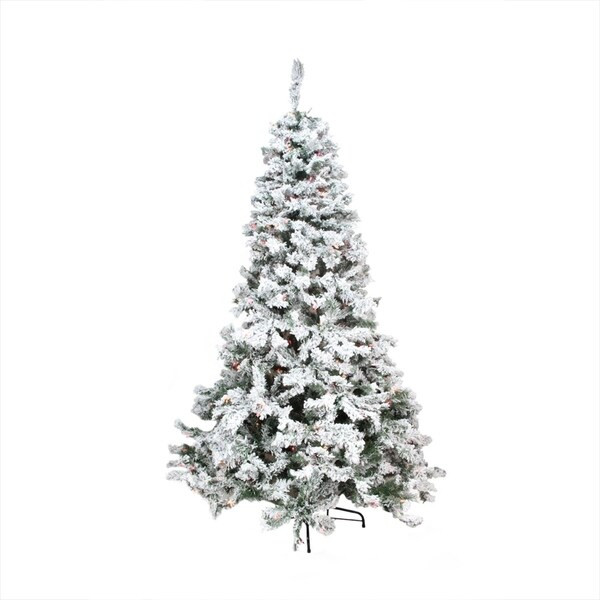 9' Pre-Lit Heavily Flocked Pine Medium Artificial Christmas Tree - Multi Lights | Bed Bath & Beyond