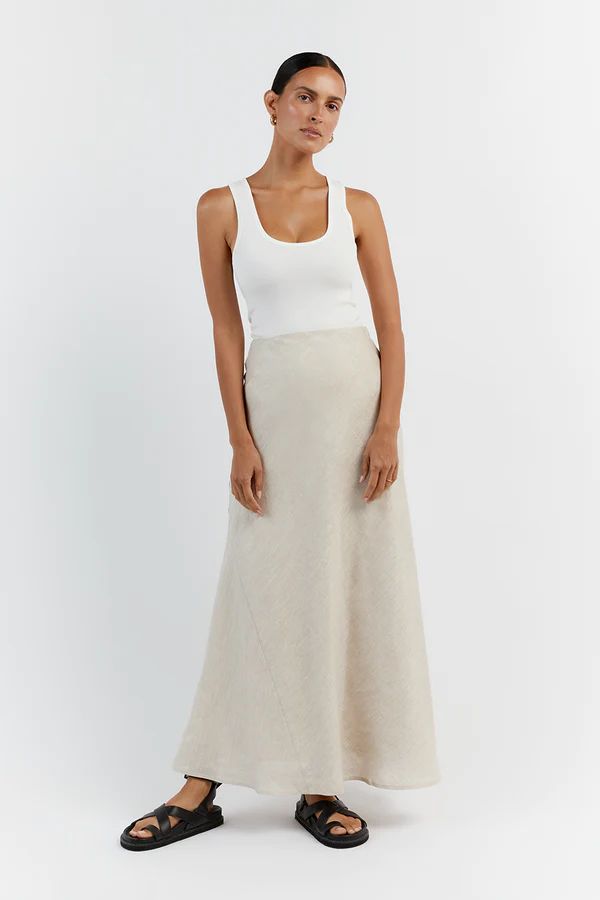 SYRAH NATURAL LINEN MIDI SKIRT | DISSH