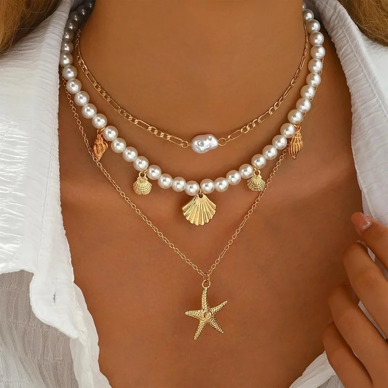 Puka Shell Necklace Starfish Necklace Seashell Choker Necklaces for Women Beach Vacation Essentia... | Walmart (US)