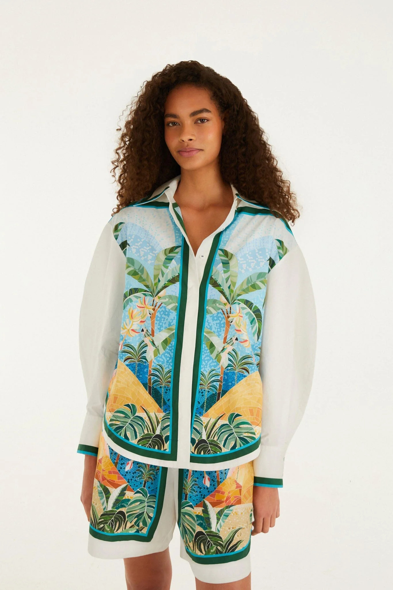Multicolor Rio Mosaic Collared Buttoned Shirt | FARM Rio | FarmRio (US)